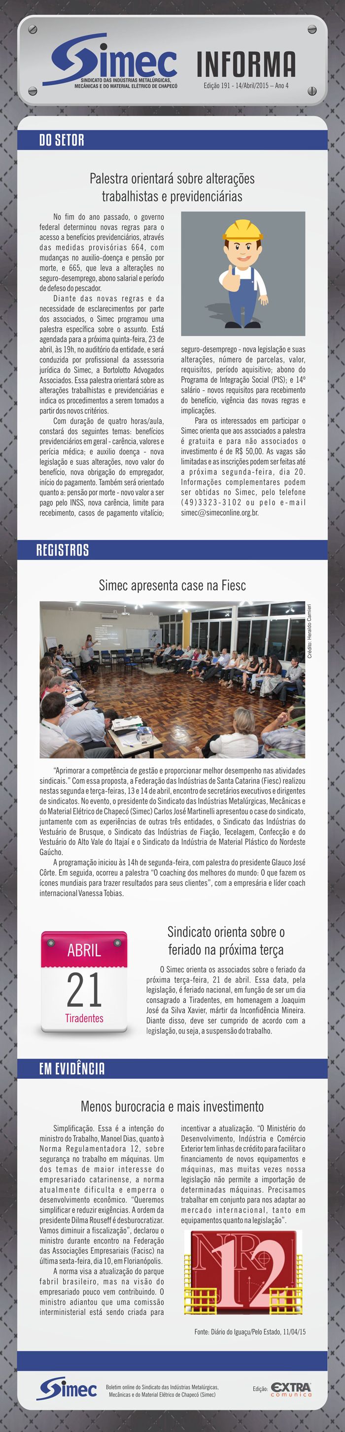 SIMEC - Sindicato das Indstrias Metalrgicas, Mecnicas e do Material Eltrico de Chapec/SC -