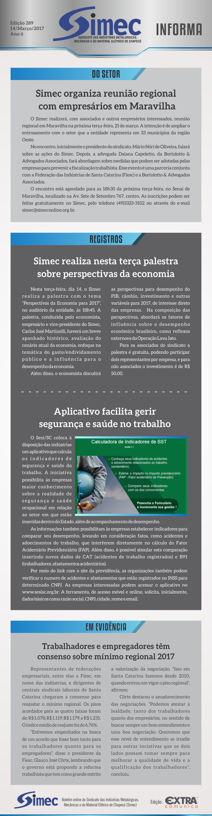 SIMEC - Sindicato das Indstrias Metalrgicas, Mecnicas e do Material Eltrico de Chapec/SC -