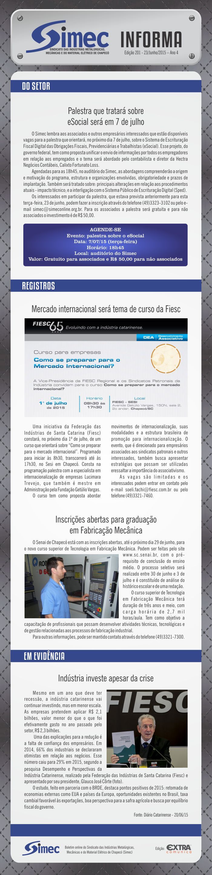 SIMEC - Sindicato das Indústrias Metalúrgicas, Mecânicas e do Material Elétrico de Chapecó/SC -