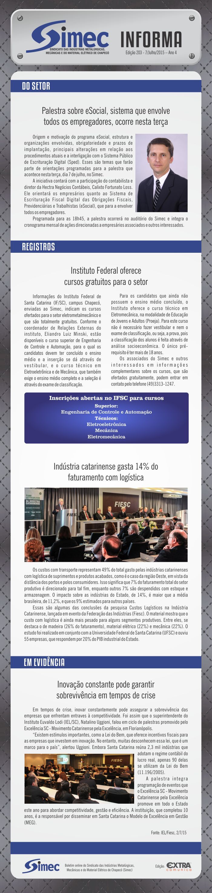 SIMEC - Sindicato das Indústrias Metalúrgicas, Mecânicas e do Material Elétrico de Chapecó/SC -