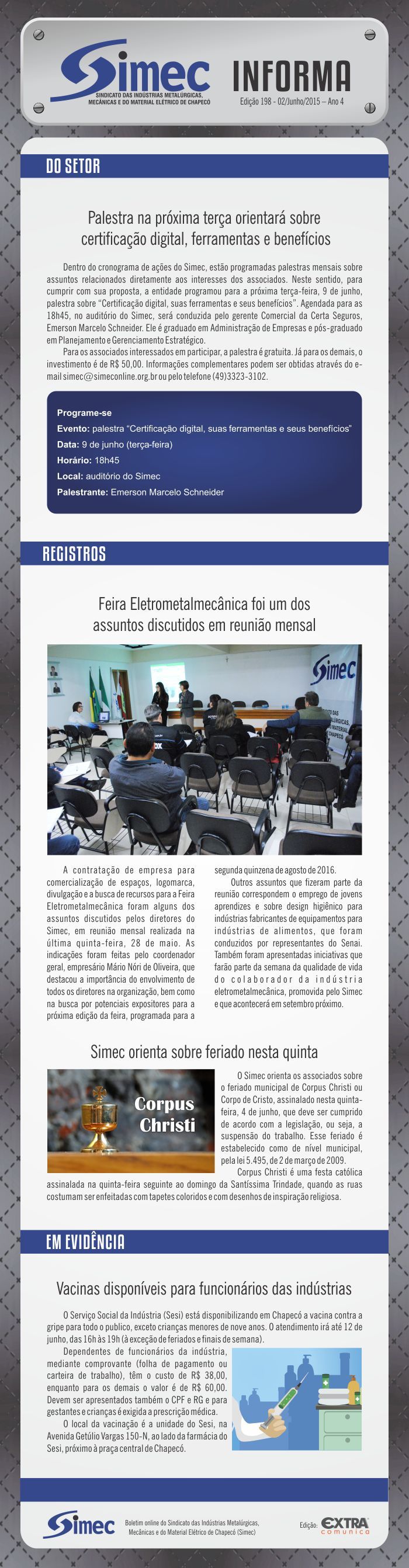 SIMEC - Sindicato das Indústrias Metalúrgicas, Mecânicas e do Material Elétrico de Chapecó/SC -
