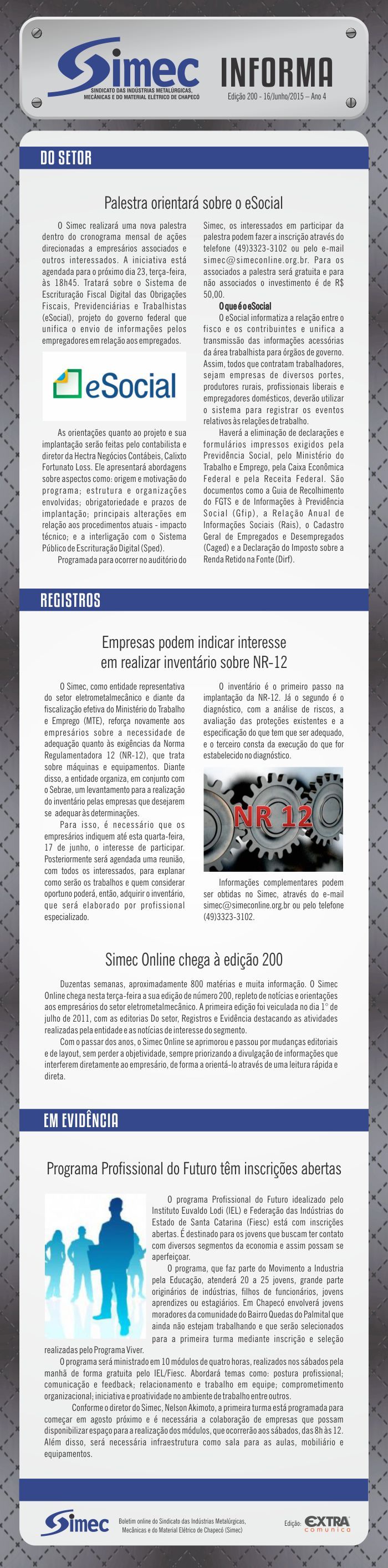 SIMEC - Sindicato das Indústrias Metalúrgicas, Mecânicas e do Material Elétrico de Chapecó/SC -
