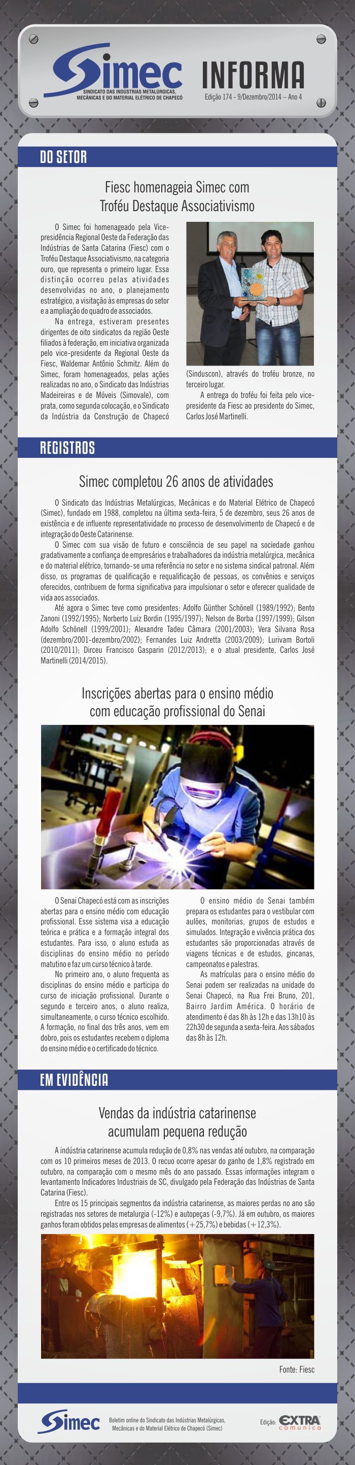 SIMEC - Sindicato das Indústrias Metalúrgicas, Mecânicas e do Material Elétrico de Chapecó/SC -