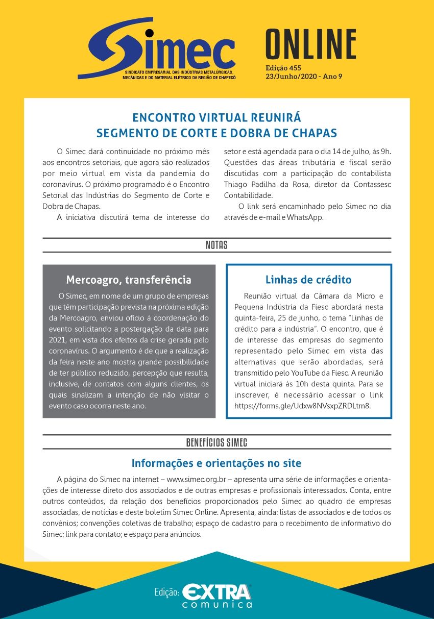 SIMEC - Sindicato das Indústrias Metalúrgicas, Mecânicas e do Material Elétrico de Chapecó/SC -