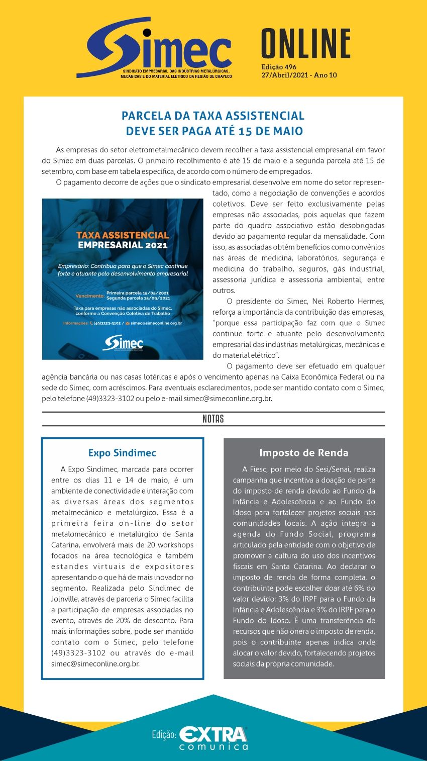 SIMEC - Sindicato das Indstrias Metalrgicas, Mecnicas e do Material Eltrico de Chapec/SC -