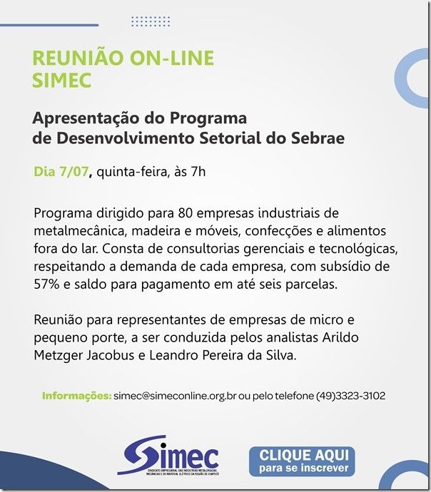 SIMEC - Sindicato das Indústrias Metalúrgicas, Mecânicas e do Material Elétrico de Chapecó/SC -