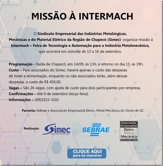 SIMEC - Sindicato das Indústrias Metalúrgicas, Mecânicas e do Material Elétrico de Chapecó/SC -
