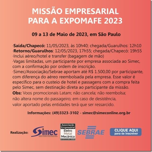SIMEC - Sindicato das Indústrias Metalúrgicas, Mecânicas e do Material Elétrico de Chapecó/SC -